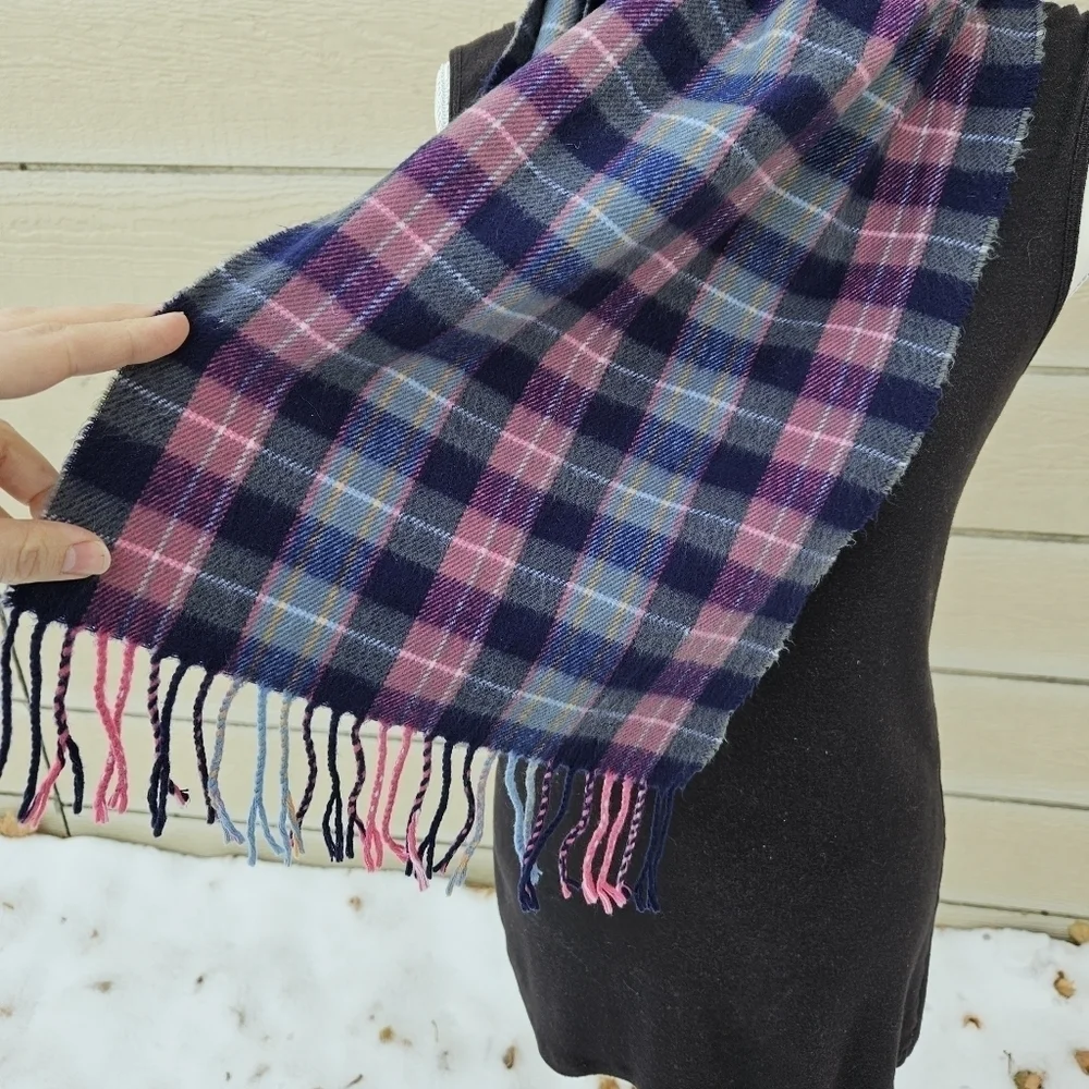 100% cashmere plaid scarf blue and pink